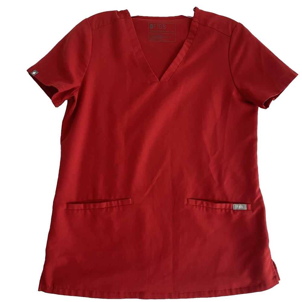Figs‎ Scrub Blouse Women Sz XS Red Technical Collection PO#1649